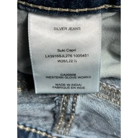 Silver Jeans Suki Capri Jeans Womens Size W26 L22.5 Blue Denim Stretch Mid Rise - Picture 4 of 8